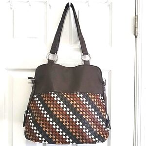 Woven faux leather tote